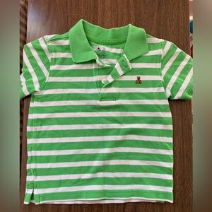 GAP Green and White Striped Polo Shirt